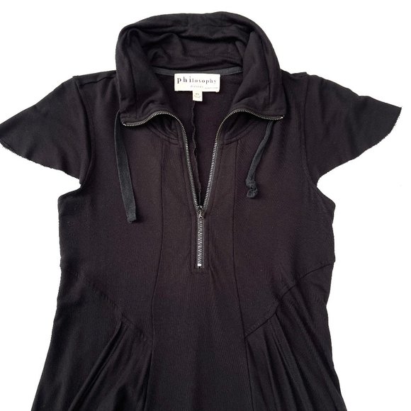 Philosophy Black Sleeve Half Zip Mesh Pockets Casual Dress - Picture 9 of 16